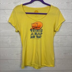 Life is Good Cat Nap Fitted Short Sleeve Tshirt Smooth Tee Size Medium